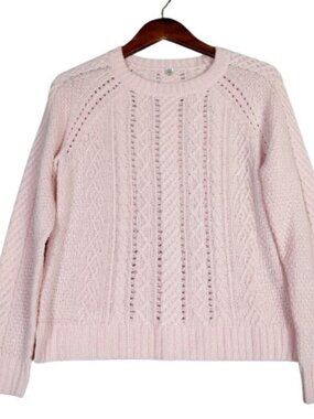 Margaret O'Leary Sweater Women's XS Pink 100% Cashmere Cable Knit Raglan Sleeve